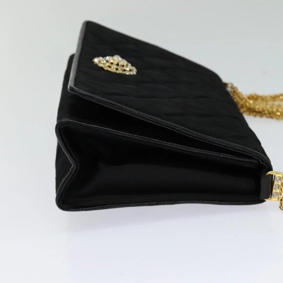 CHANEL Matelasse Chain Shoulder Bag Satin Black Gold CC Auth 113270AV - Picture 6 of 16